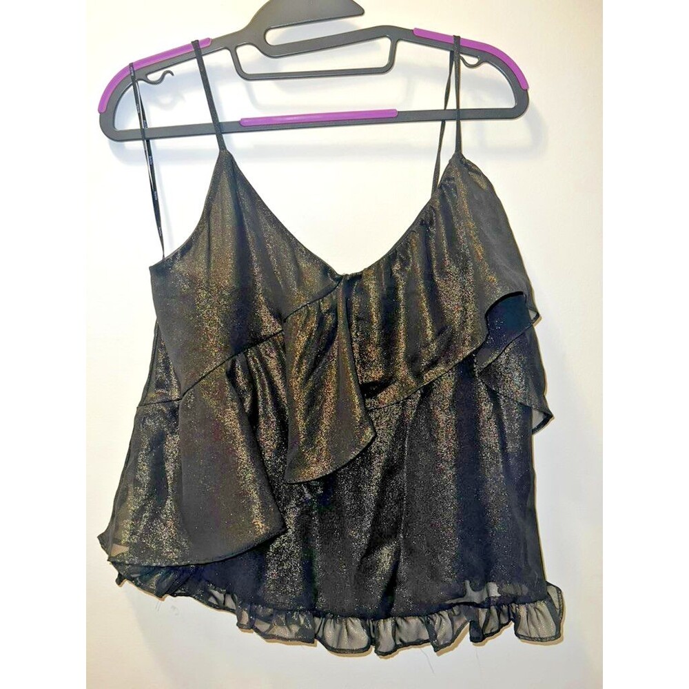 Rhode black and gold strappy ruffle cami XS